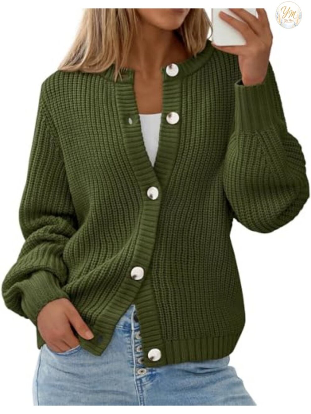 Women's Chunky Knit Button Up Cardigan Ribbed Long Sleeve Sweater